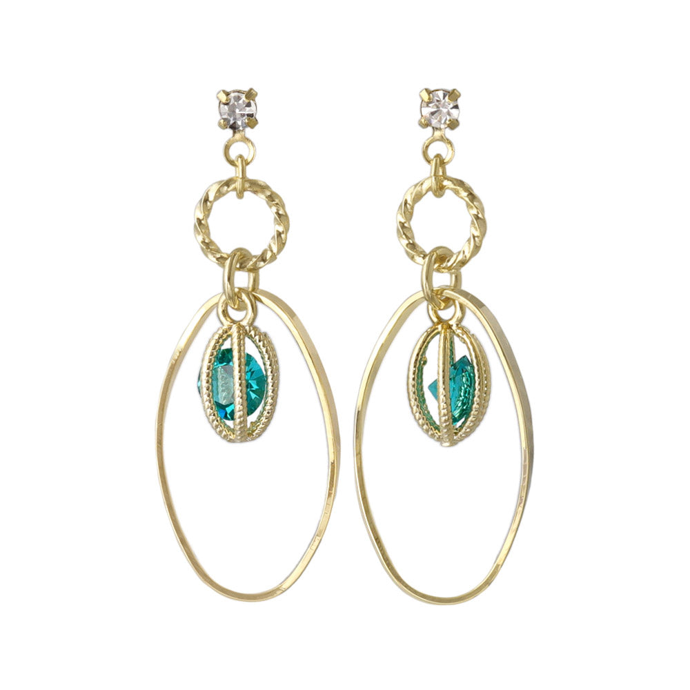 Oval Cage Stone Hoop Drop Earrings