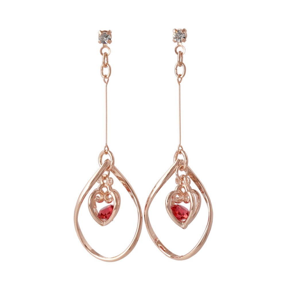 Heart Cage Stone Hoop Drop Earrings