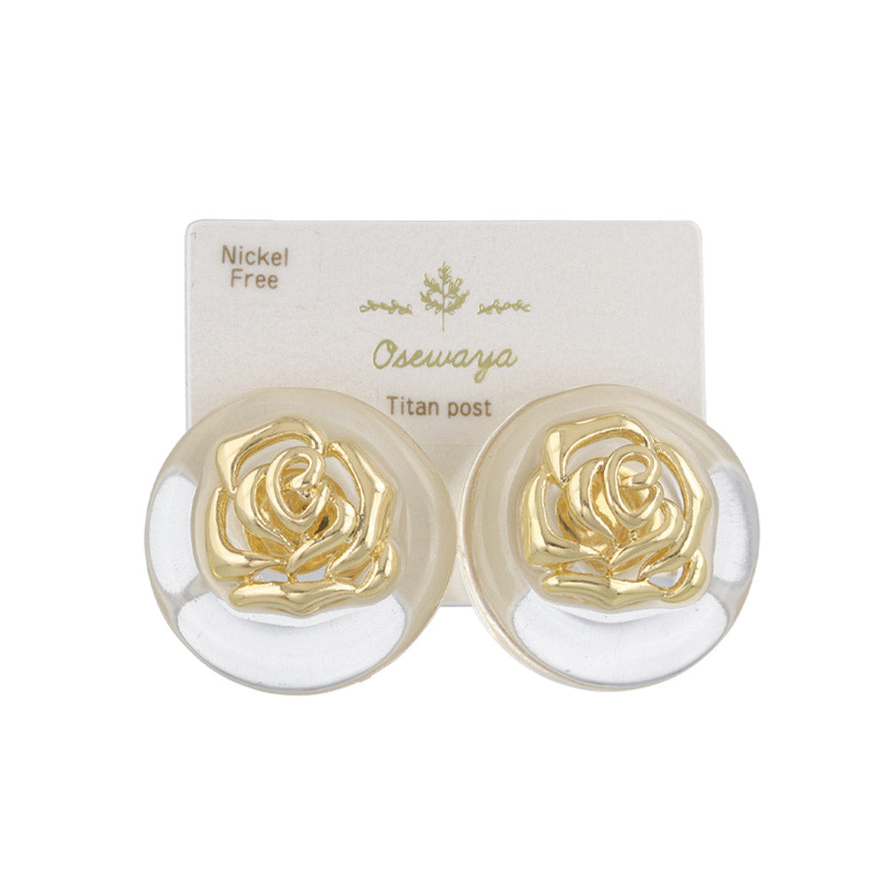 Embedded Rose Circle Resin Earrings