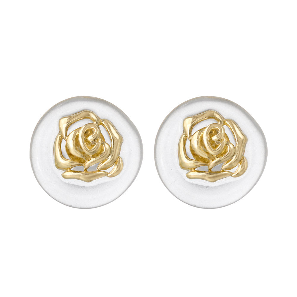 Embedded Rose Circle Resin Earrings