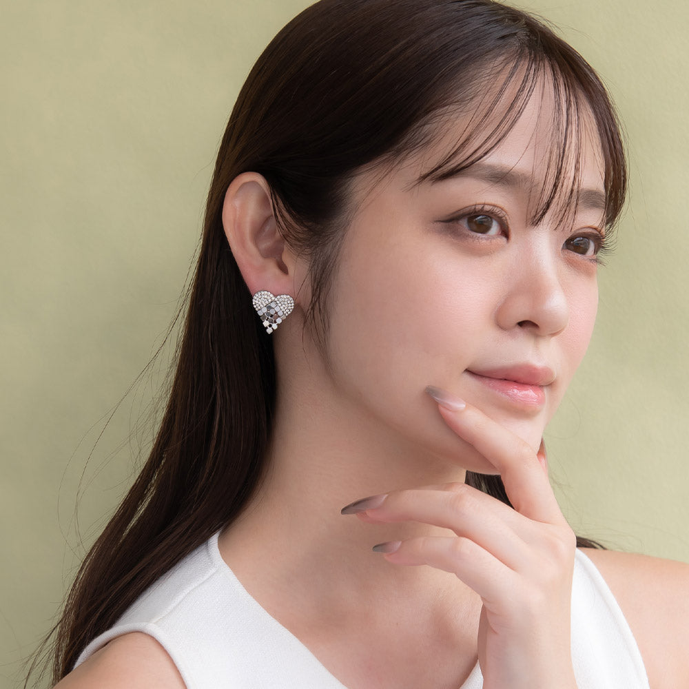 Pave and Mesh Textured Heart Earrings