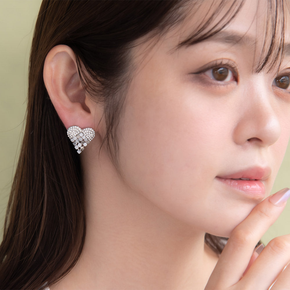 Pave and Mesh Textured Heart Earrings
