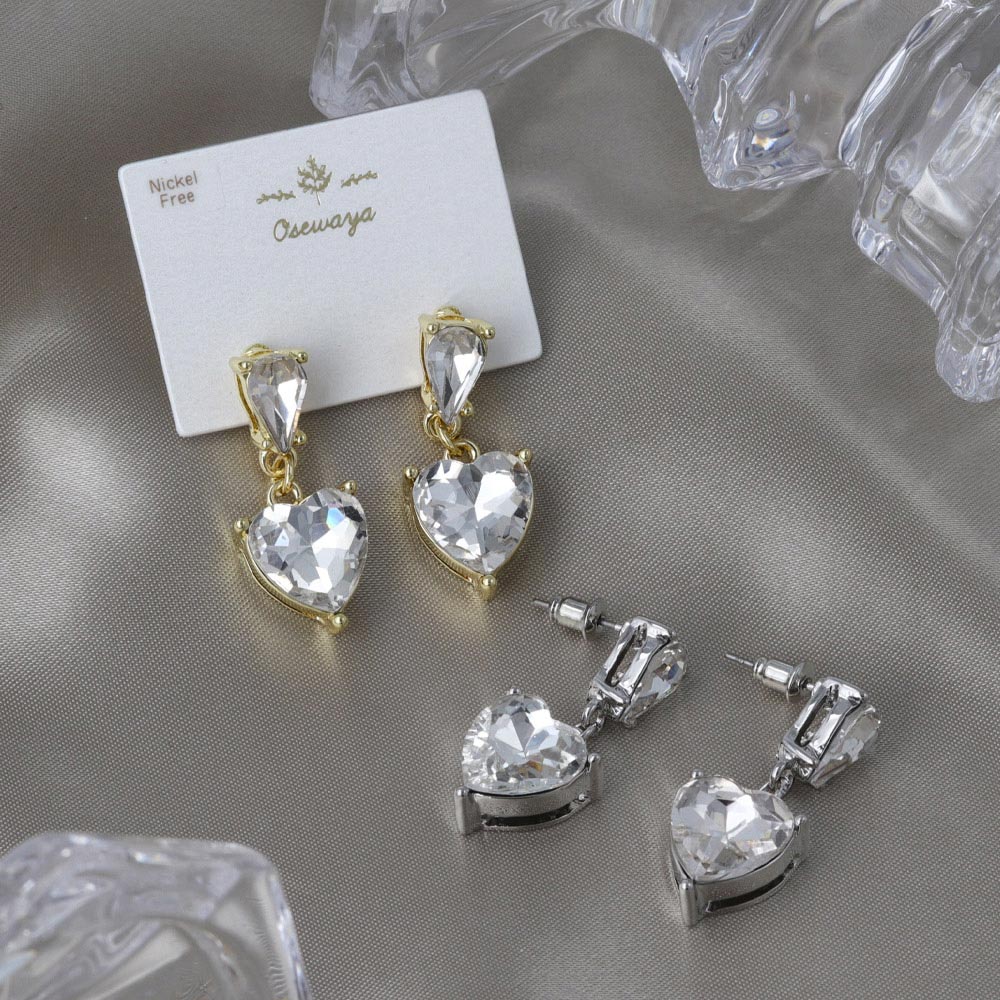 CZ Heart Drop Earrings