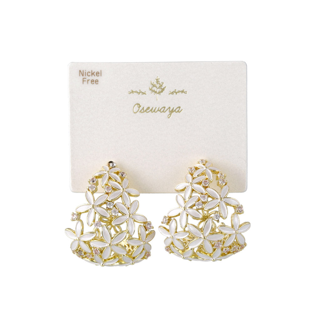 Flower Encrusted Wide Hoop Earrings