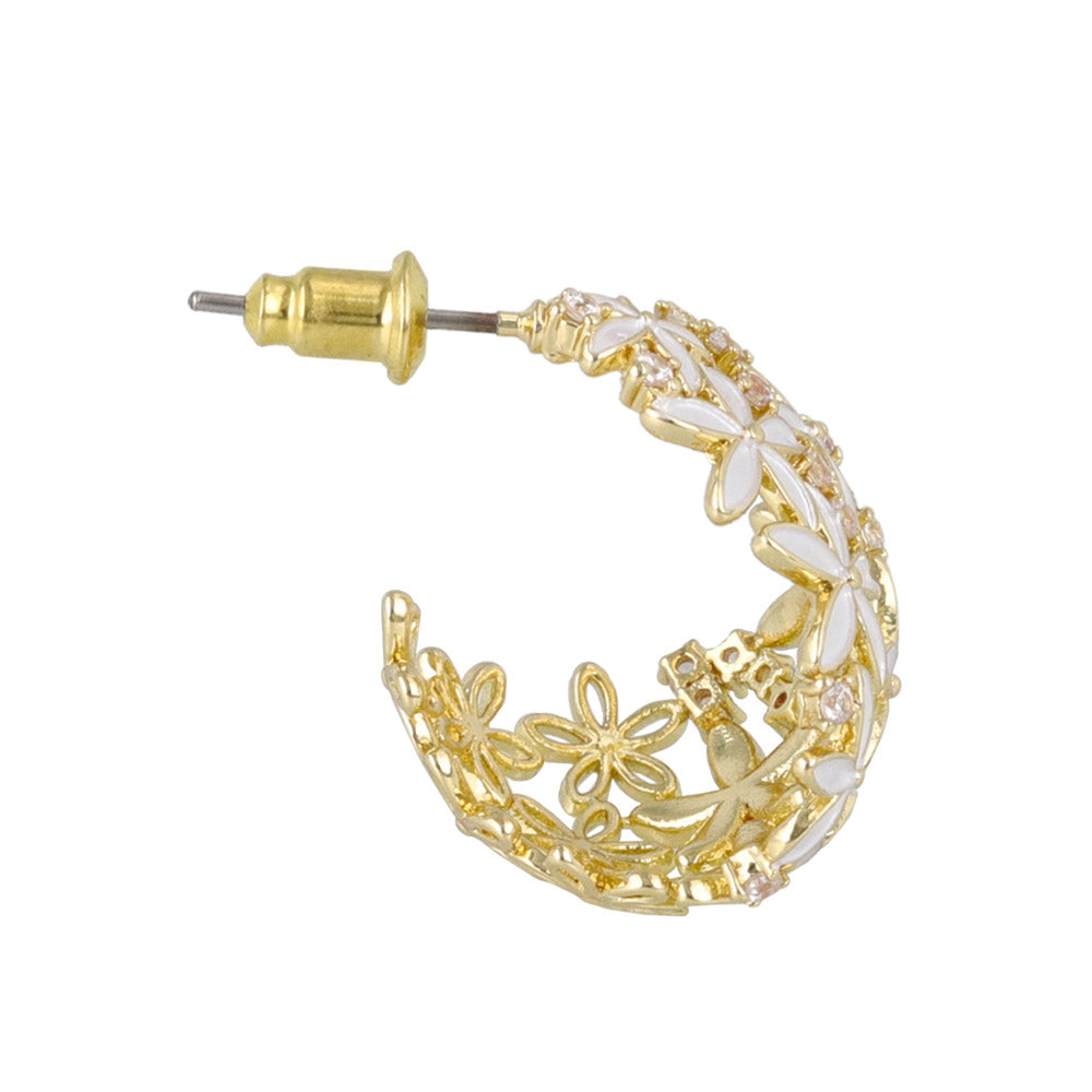 Flower Encrusted Wide Hoop Earrings