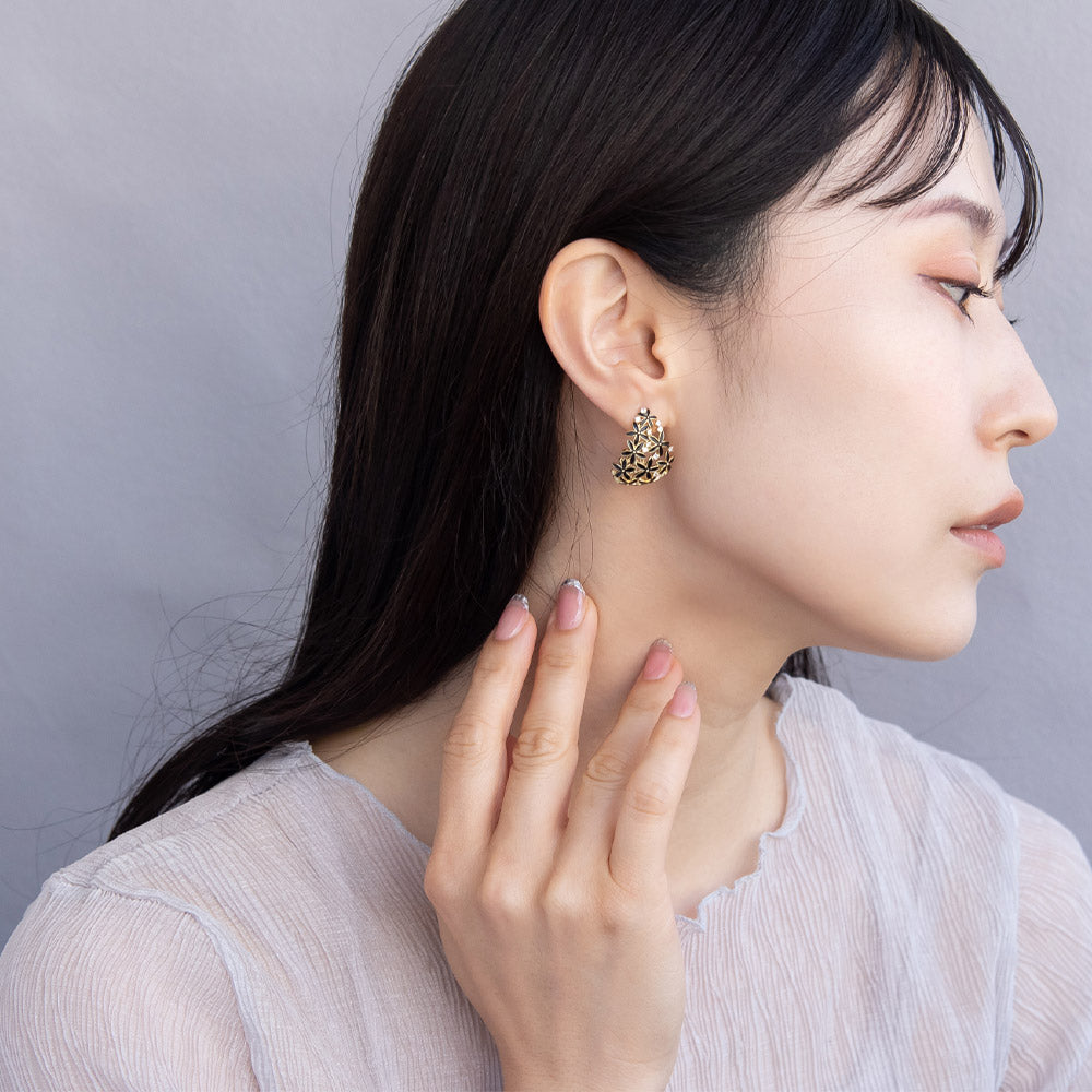 Flower Encrusted Wide Hoop Earrings
