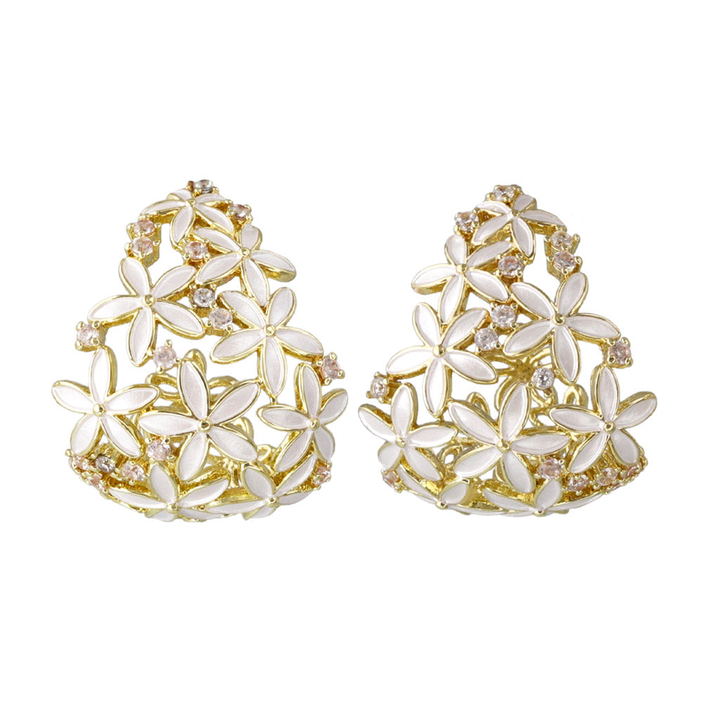 Flower Encrusted Wide Hoop Earrings