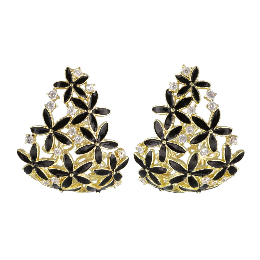 Flower Encrusted Wide Hoop Earrings