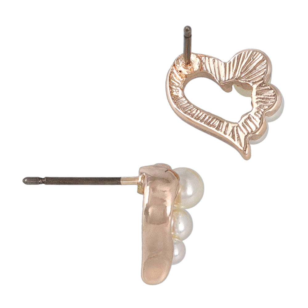 Rose Silver Pearlized Heart Studs