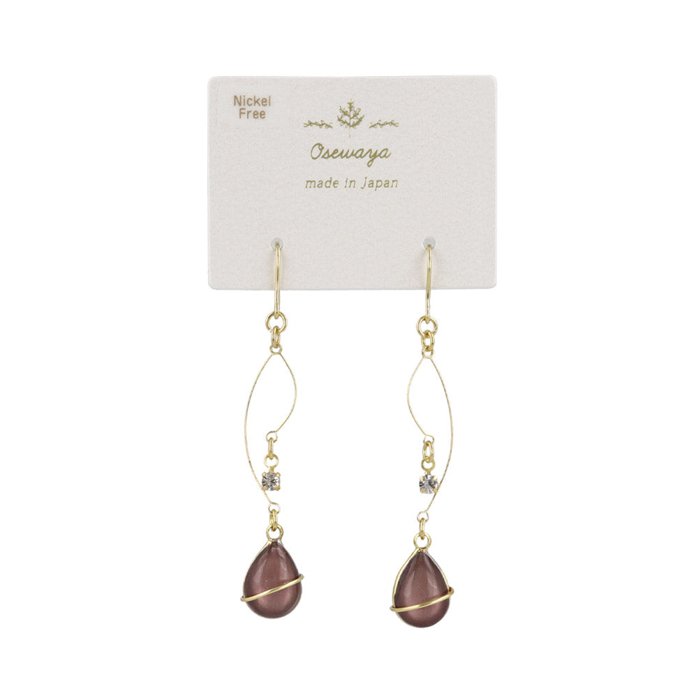 Stone and Teardrop Hook Earrings