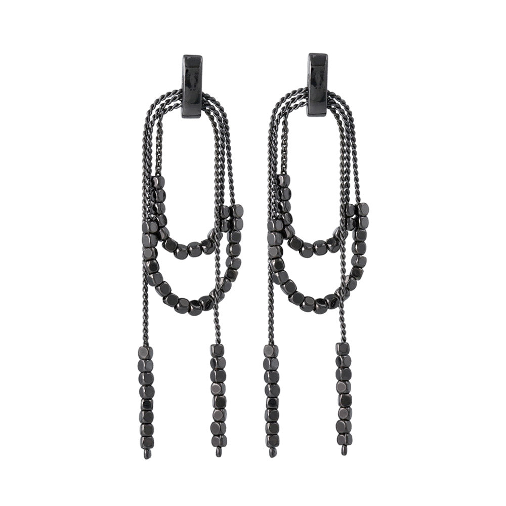 Beaded Layered Chain Earrings