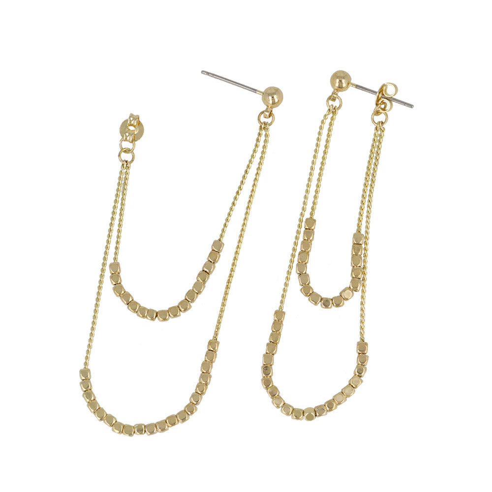 Beaded Double Chain Drop Earrings