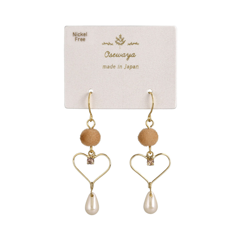 Pompom Heart Pearl Drop Earrings