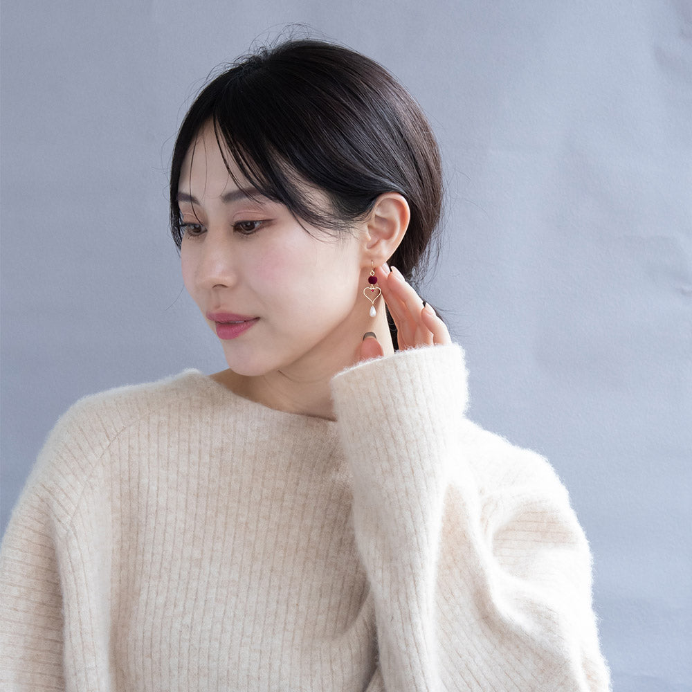 Pompom Heart Pearl Drop Earrings