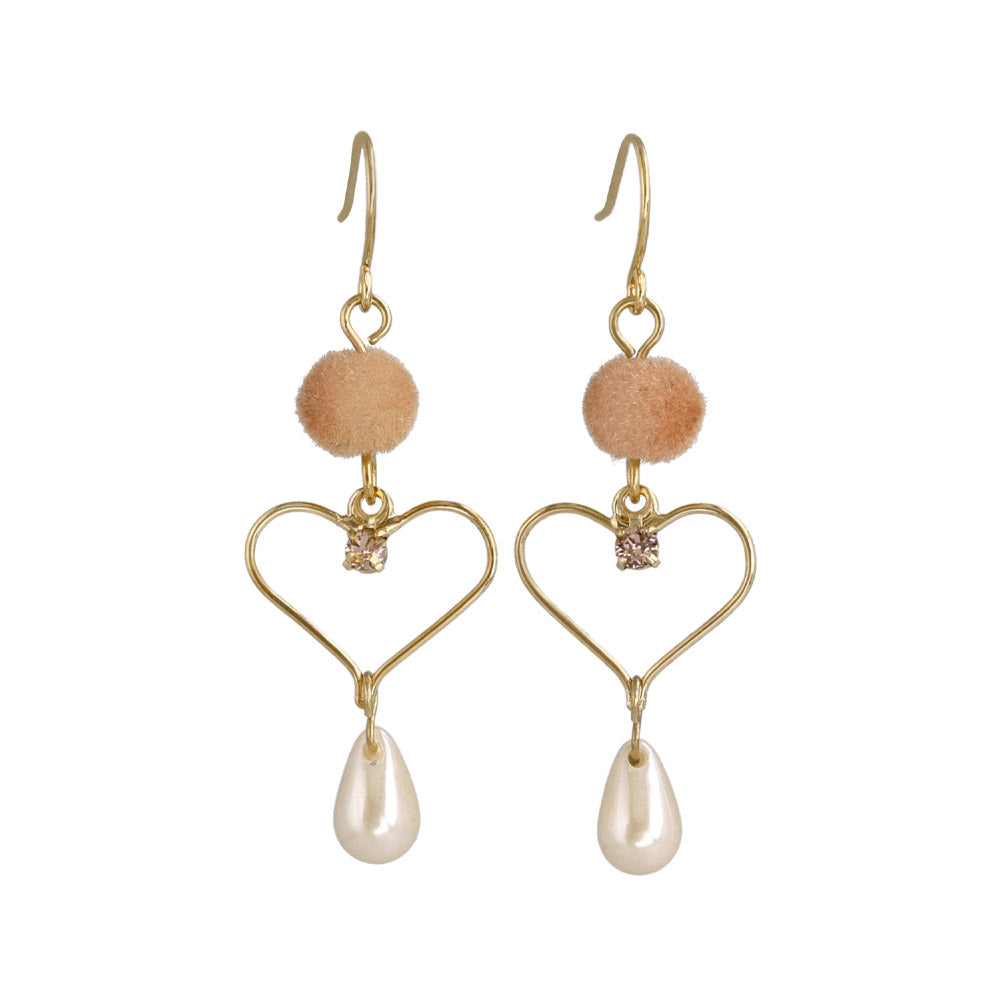 Pompom Heart Pearl Drop Earrings