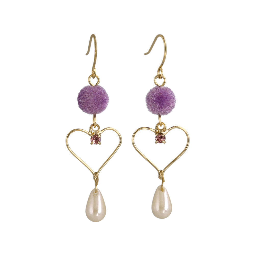 Pompom Heart Pearl Drop Earrings