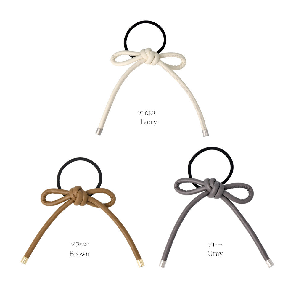Faux Leather Bow Knot Hair Tie