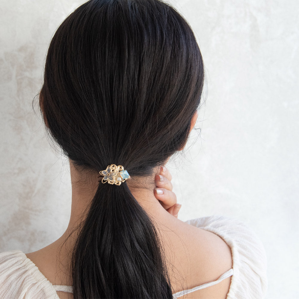 Flower and Stone Hair Tie