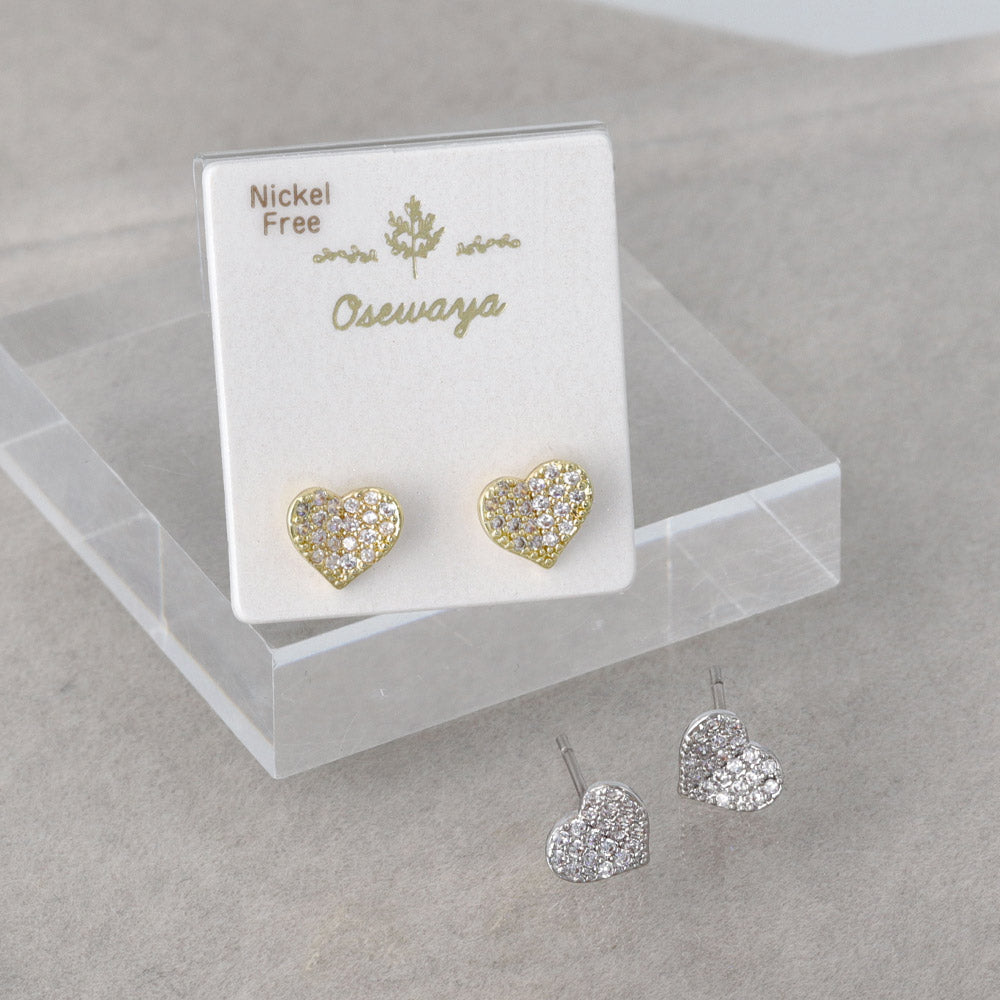 Diamante Heart Stud Earrings