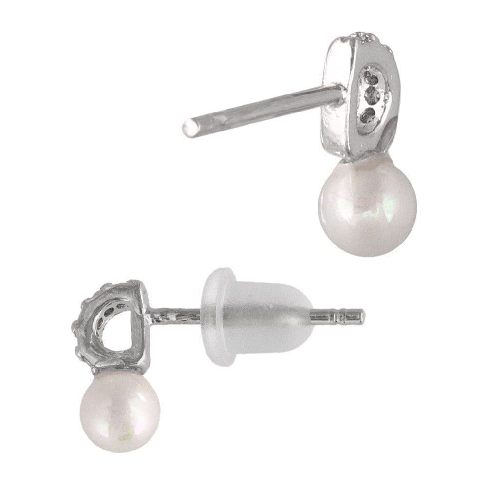 925 Silver Pave Bar Pearl Earrings