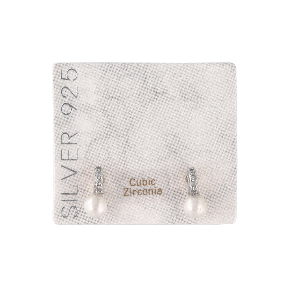 925 Silver Pave Bar Pearl Earrings