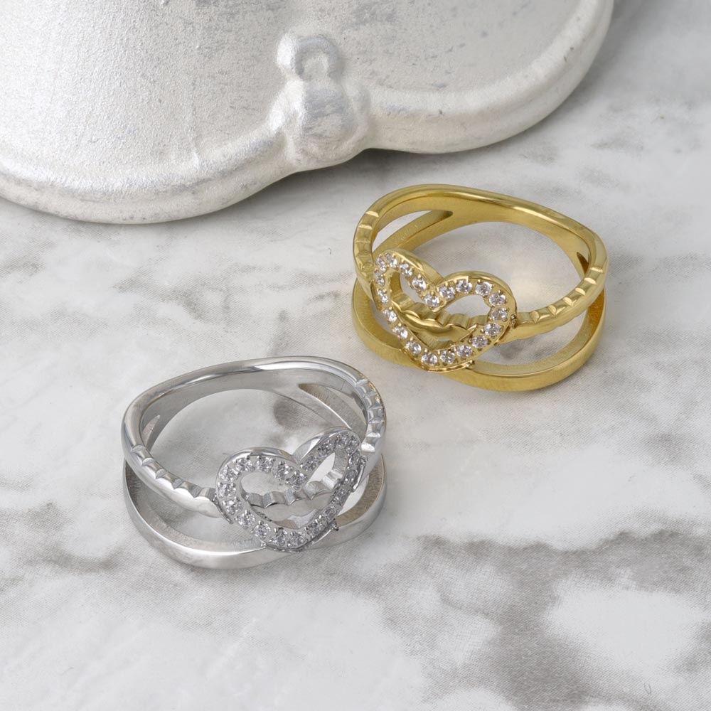 Pave Heart Double Ring