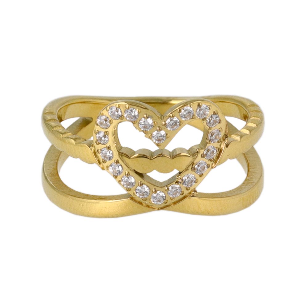 Pave Heart Double Ring