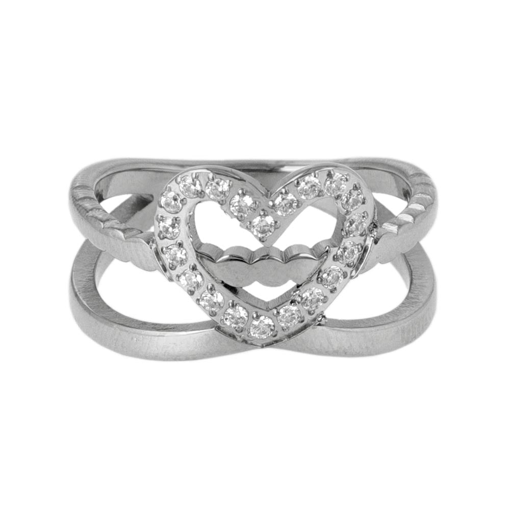 Pave Heart Double Ring