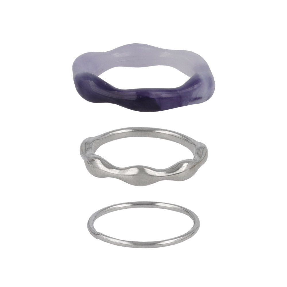 Metal and Marble Mixed Ring Set