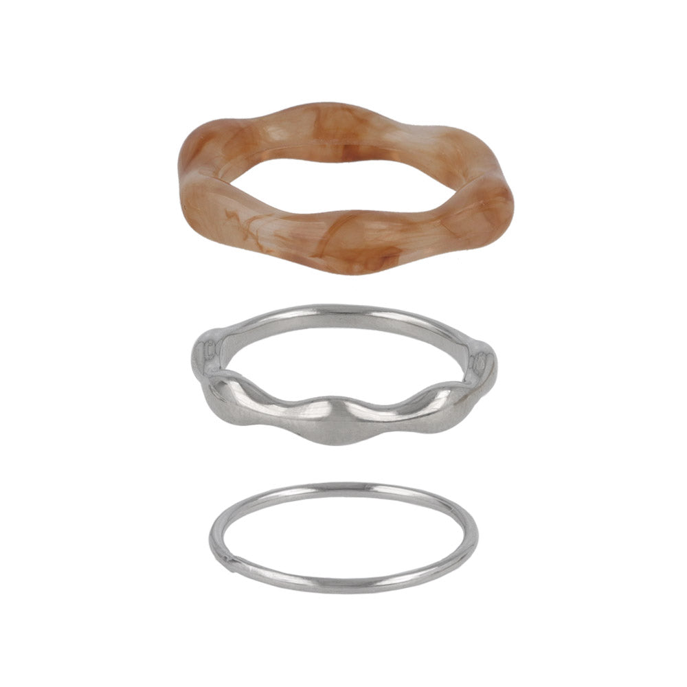 Metal and Marble Mixed Ring Set