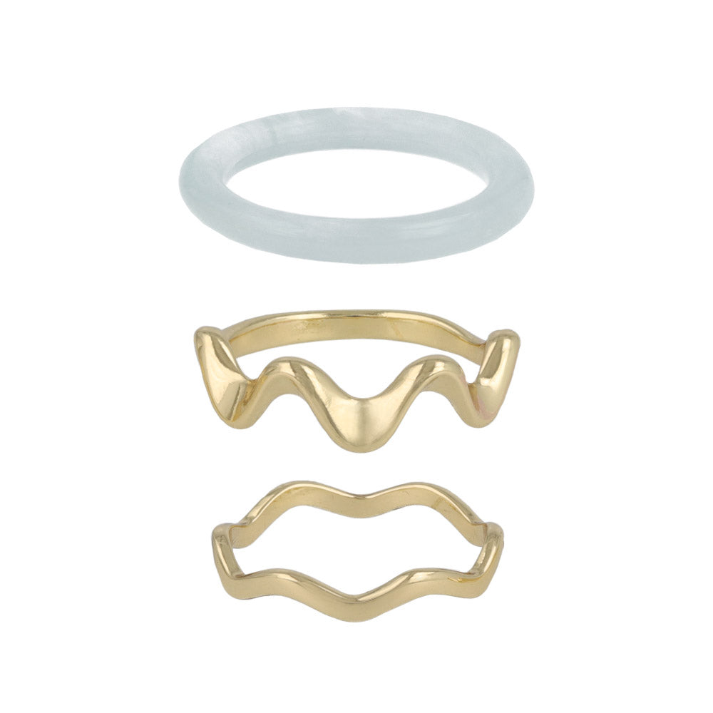 Metal and Marble Mixed Ring Set