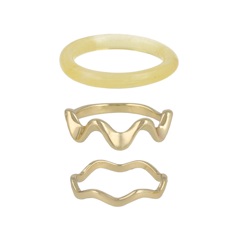 Metal and Marble Mixed Ring Set