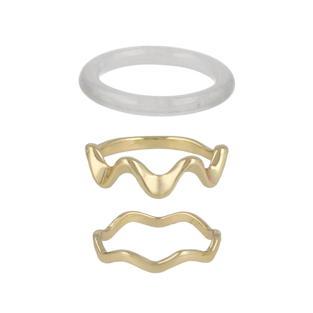 Metal and Marble Mixed Ring Set