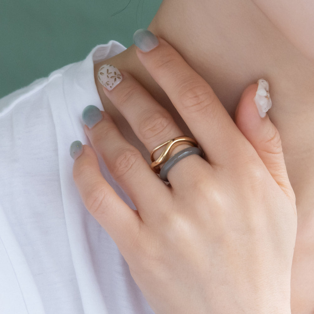 Metal and Marble Mixed Ring Set