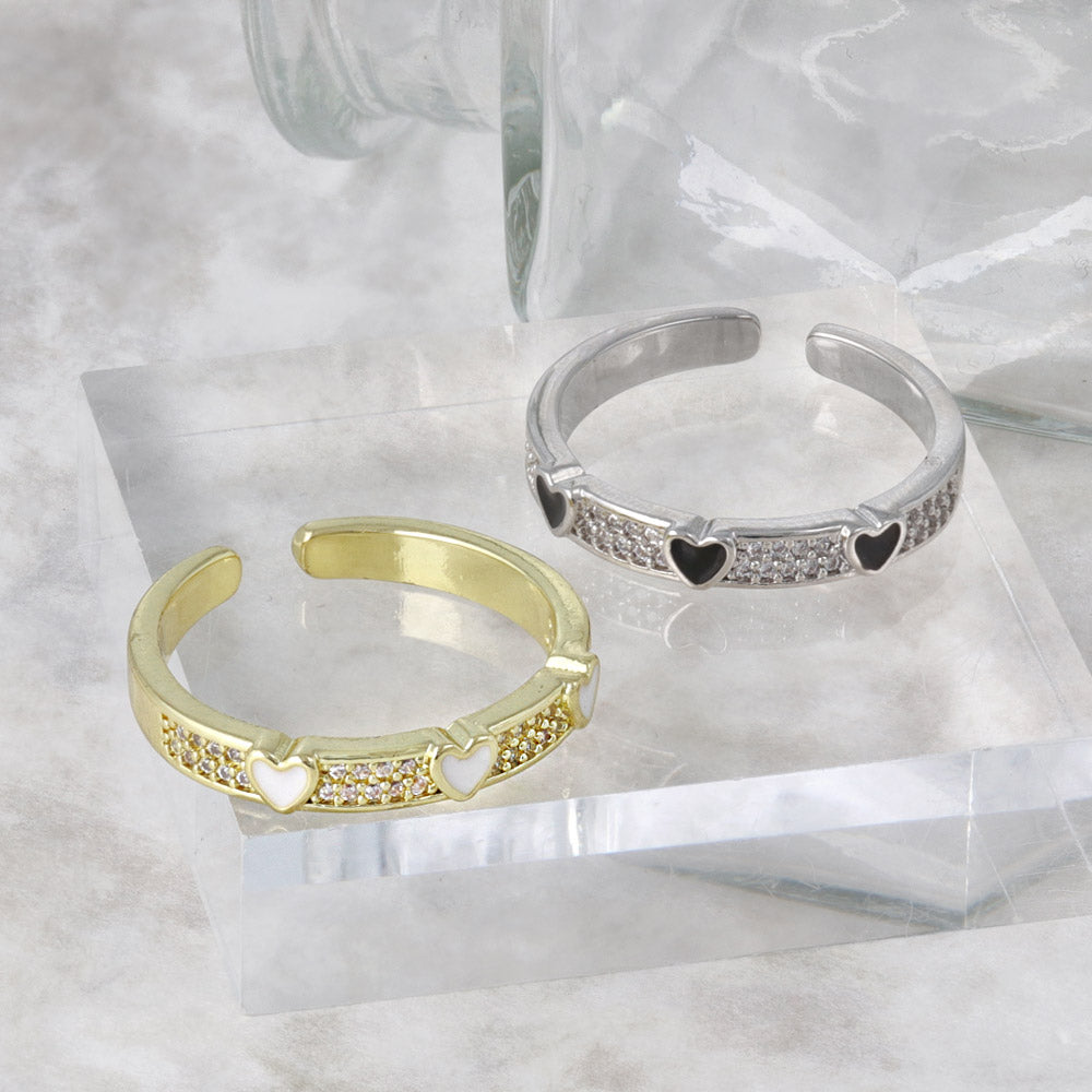 Triple Heart Pave Open Ring