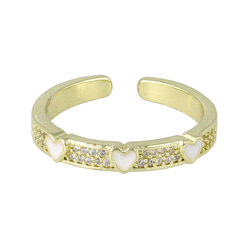 Triple Heart Pave Open Ring