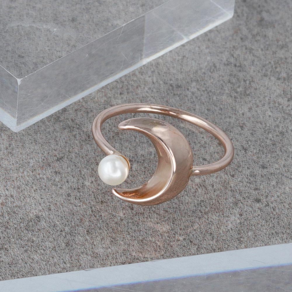 Rose Silver Pearlized Moon Cuff Ring