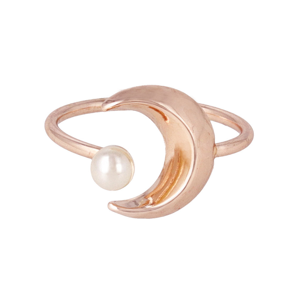 Rose Silver Pearlized Moon Cuff Ring