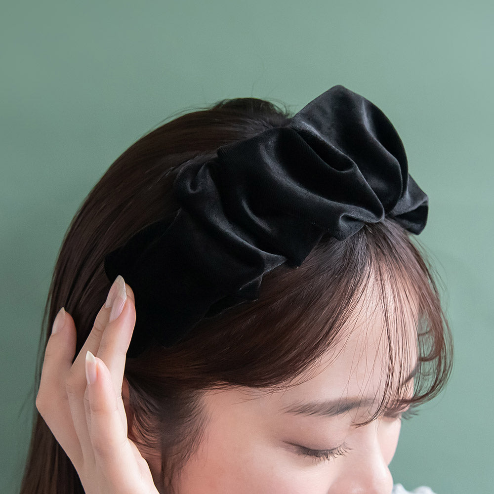 Black Ruffle Velvet Headband