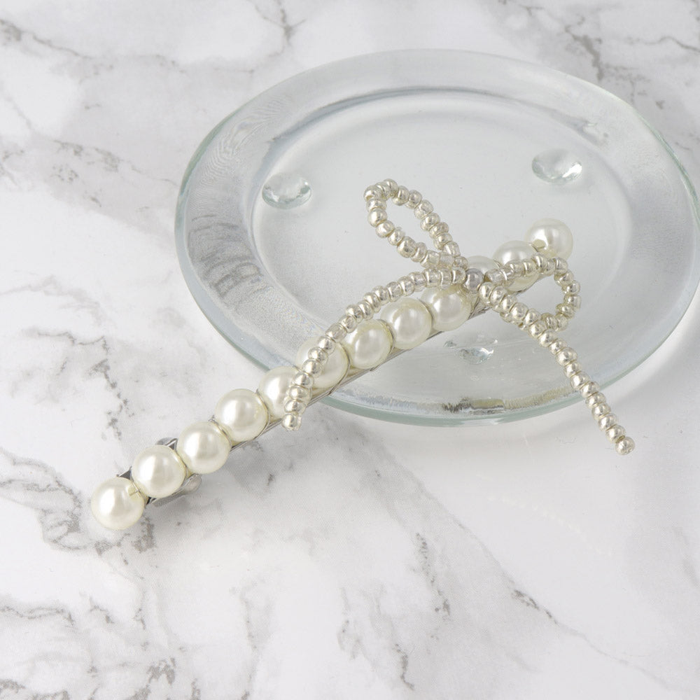Bow and Pearl Skinny Hair Barrette