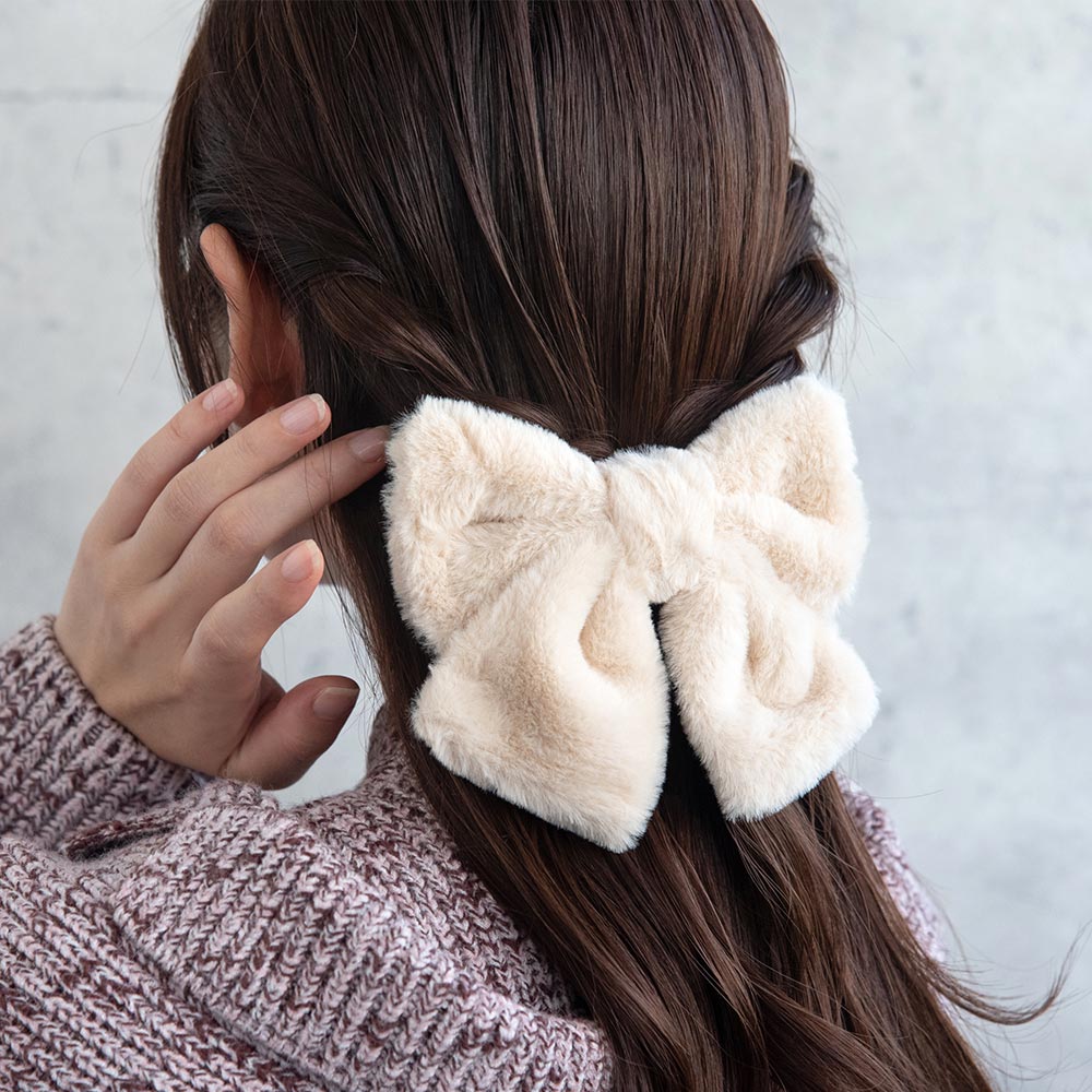 Furry Bow Hair Barrette