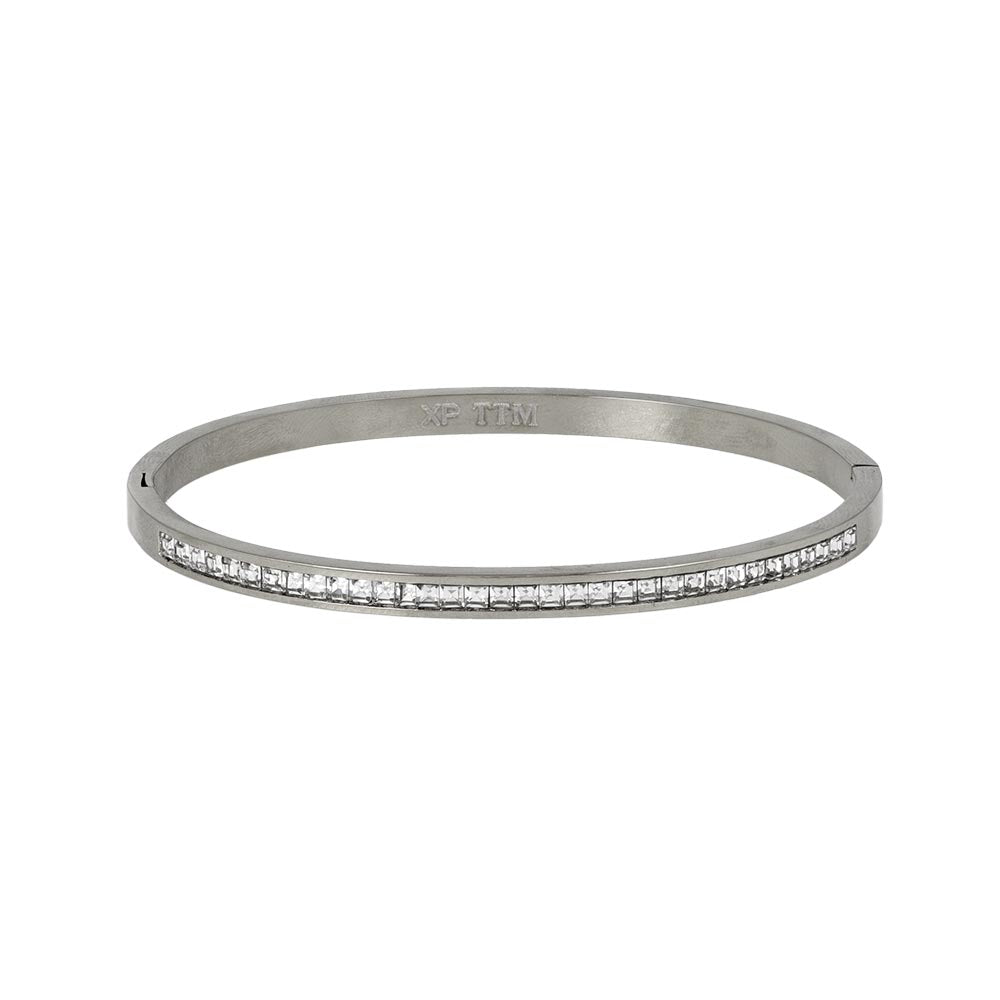 Pave Stainless Steel Hinge Bangle