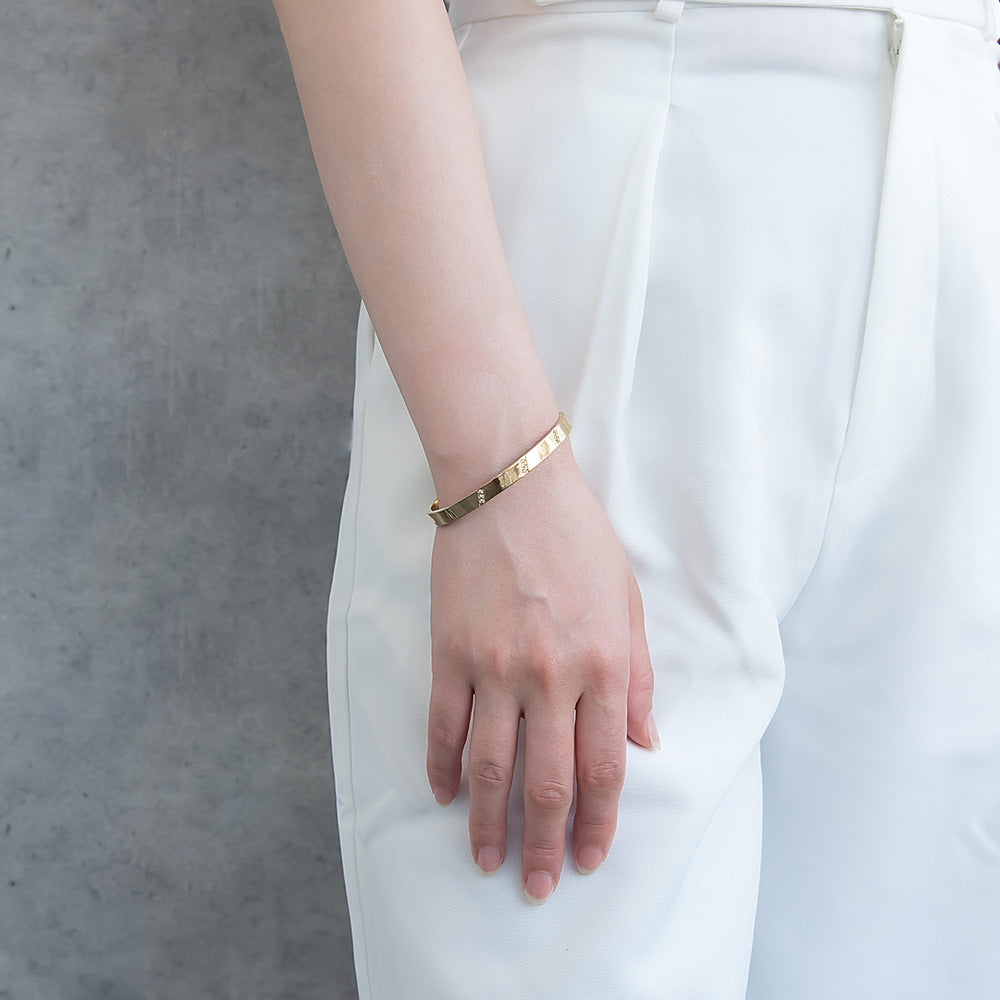 Studded Slash Stainless Steel Hinge Bangle