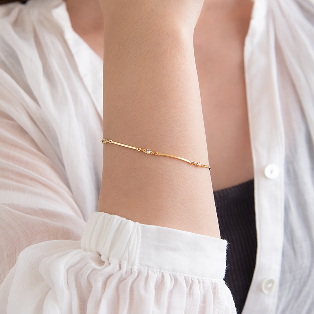 Stone Station Bar Link Magnetic Clasp Bracelet