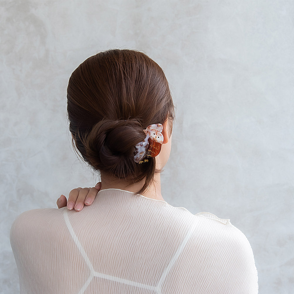 Owl Marble Acetate Hair Claw