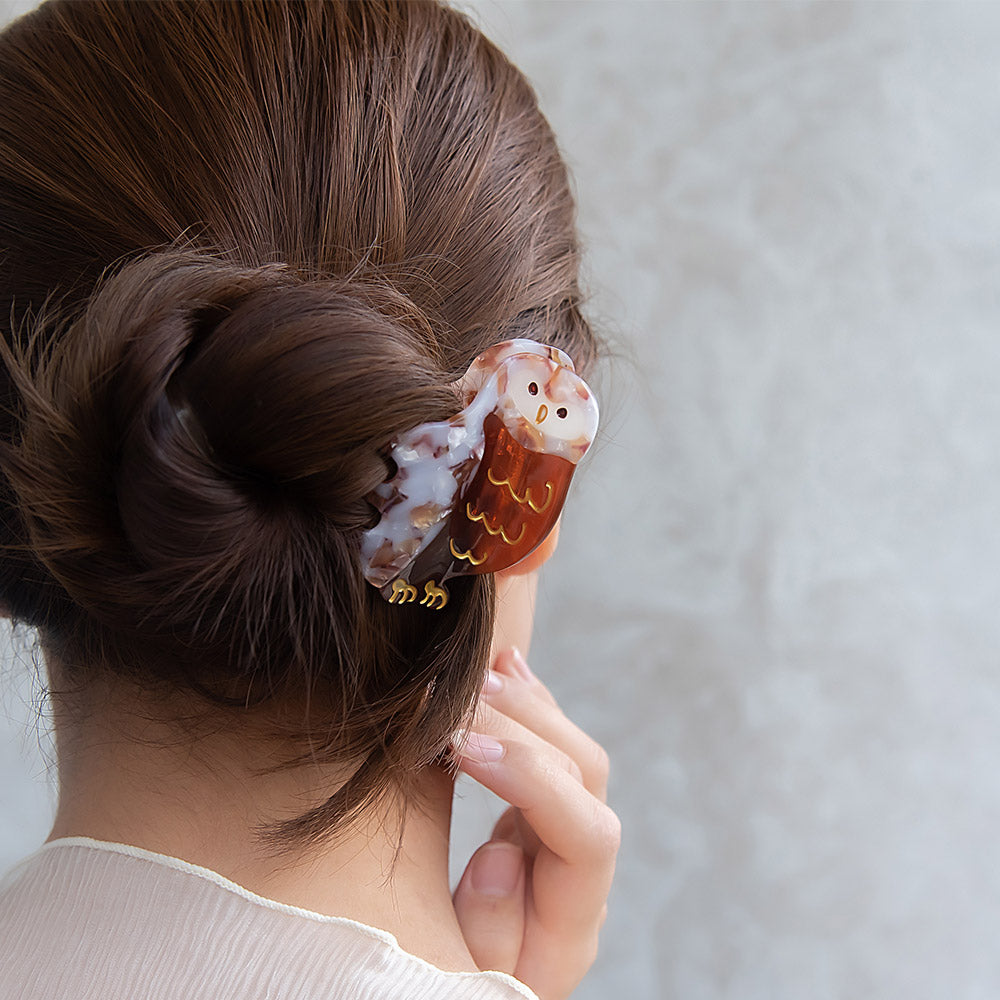 Owl Marble Acetate Hair Claw