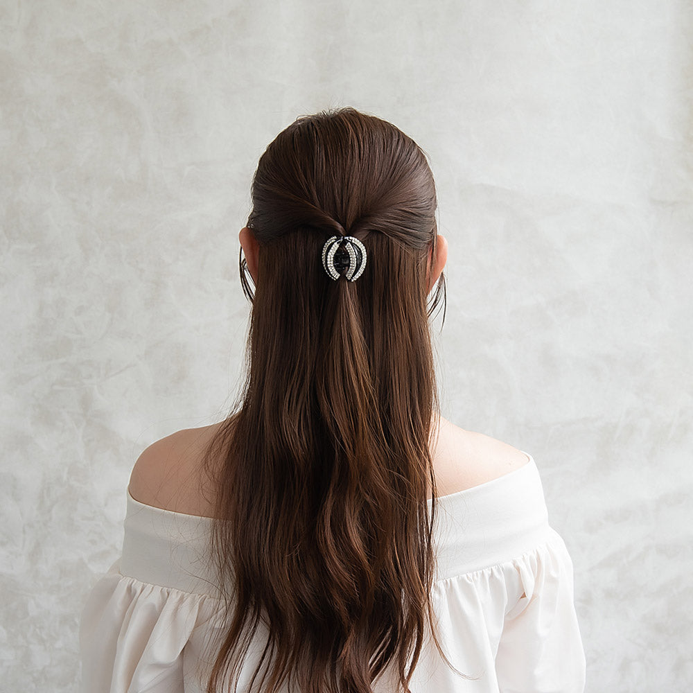 Rhinestone Mini Round Hair Claw - osewaya
