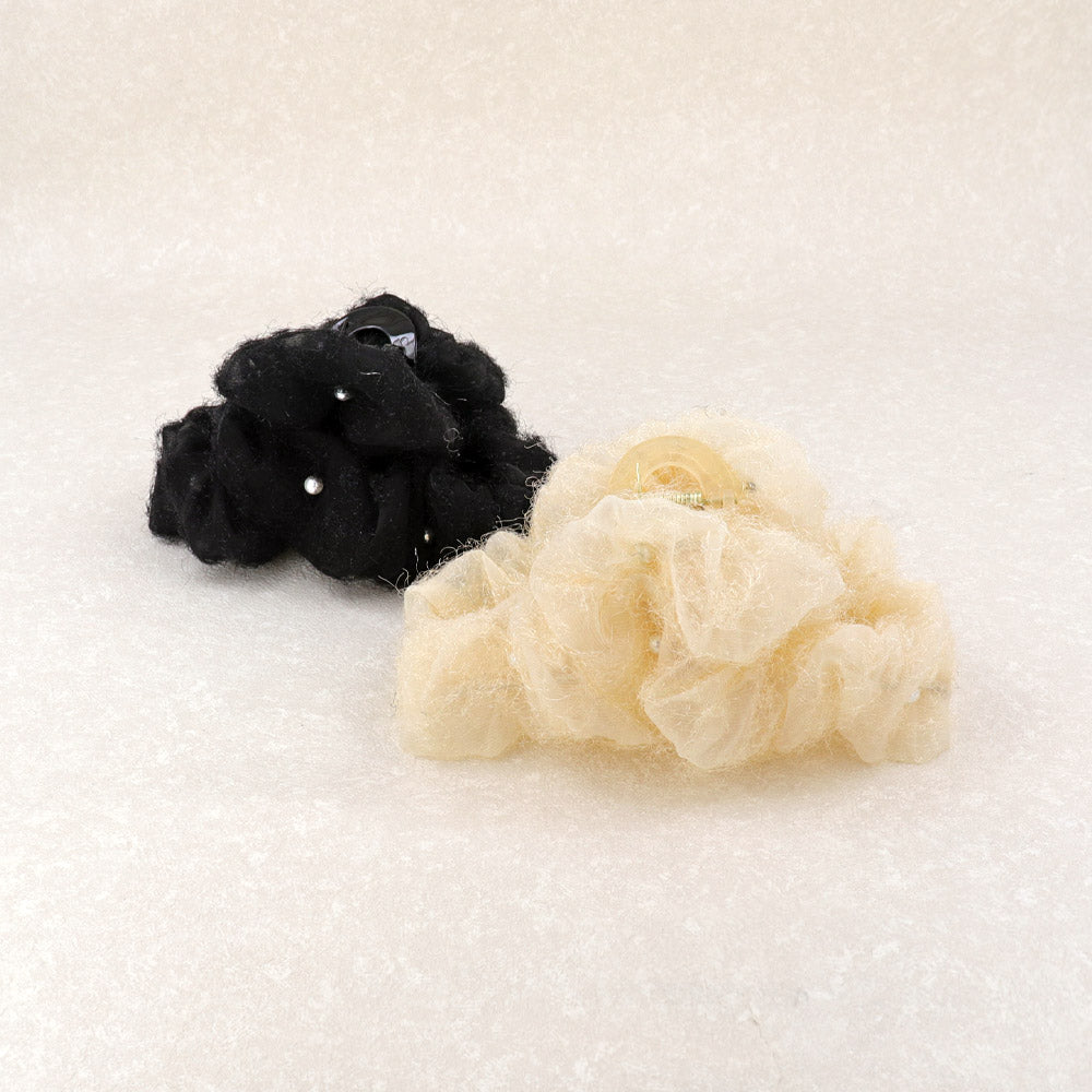 Frayed Pearl Encrusted Hair Claw - osewaya