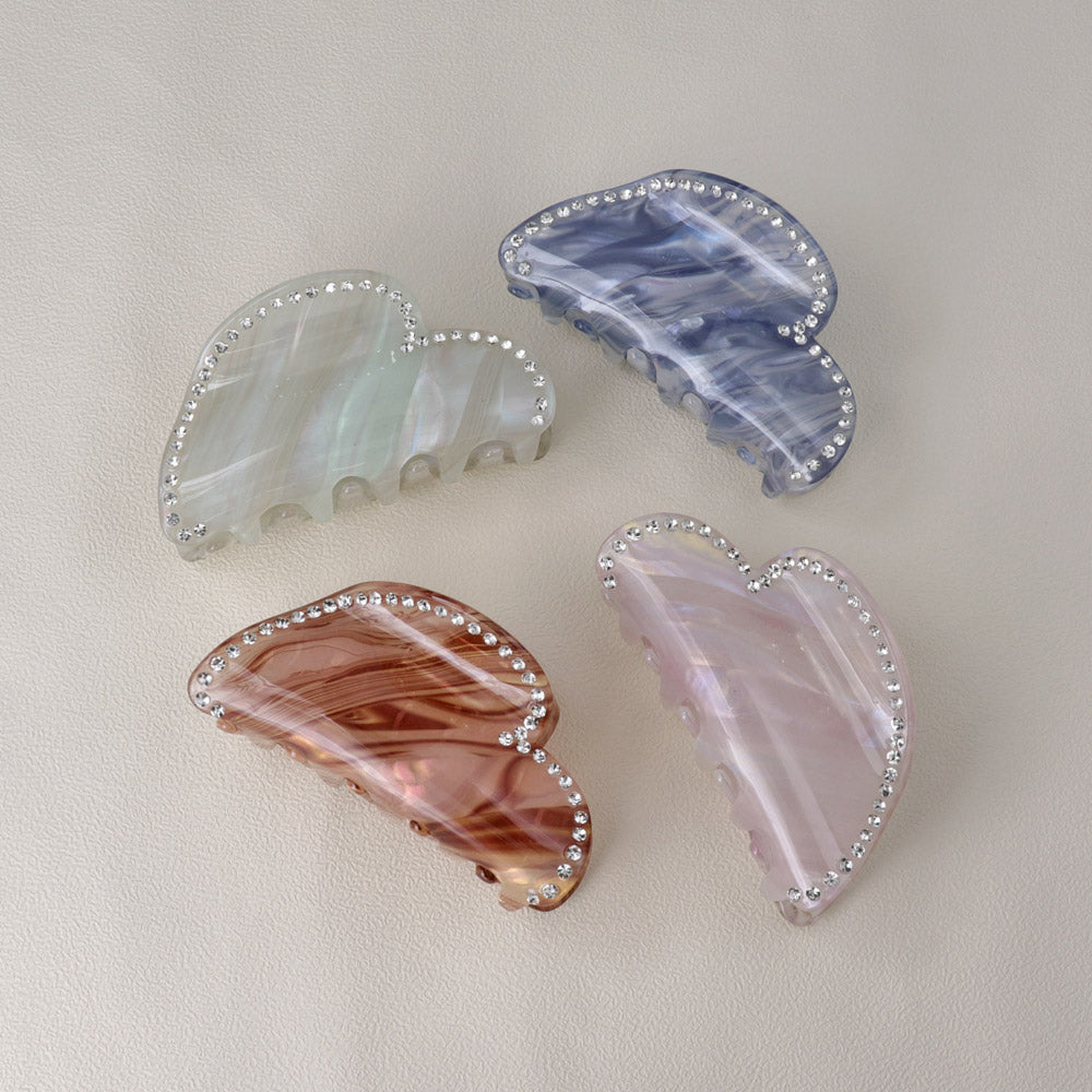 Rhinestone Marble Heart Hair Claw - osewaya
