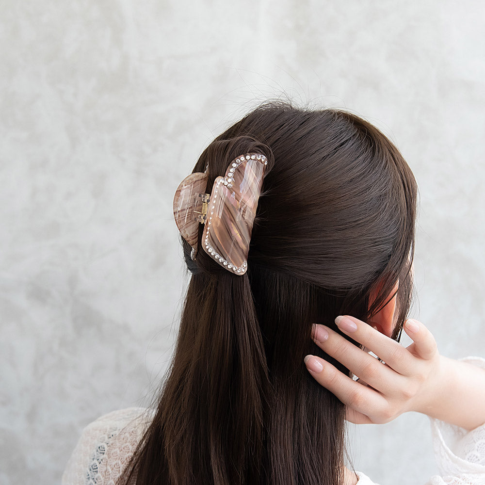 Rhinestone Marble Heart Hair Claw